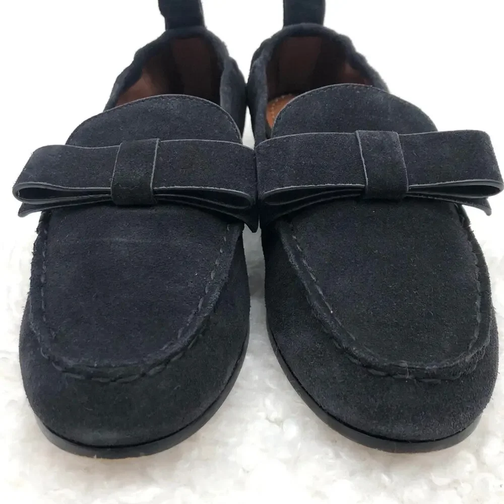Coach Women's Henny Suede Bow Slip On Loafer Flats Sz 5.5B US Black